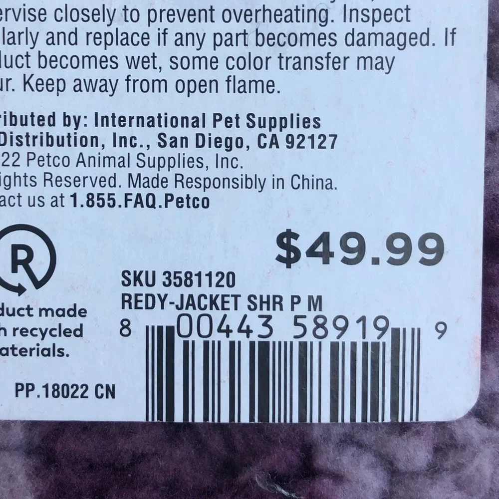 NWT Reddy Sherpa hooded dog jacket M